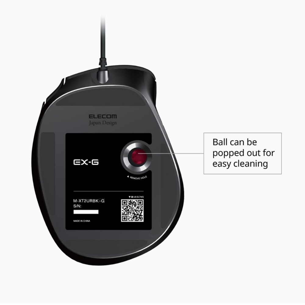 ELECOM EX-G Trackball Mouse, Wired,Thumb Control, Ergonomic Design, 5-Button F